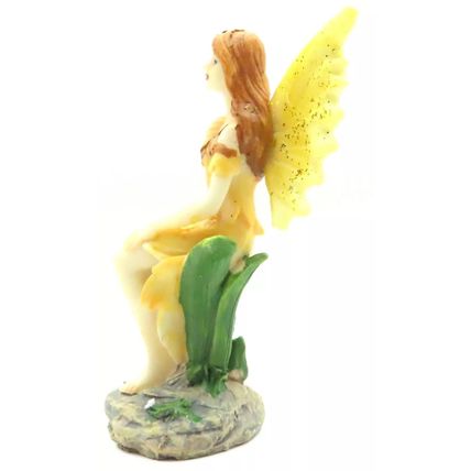 Sitting Fairy Ornament Figurine Yellow Dress & Yellow Wings 8.3 CM Gift Collect