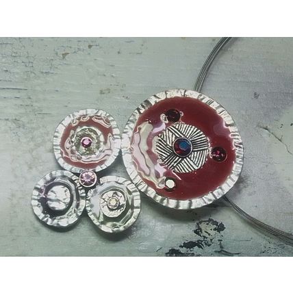 T.STREET Paris Enamel & Crystal Torque Necklace-Pink Green Silver Summer Holiday
