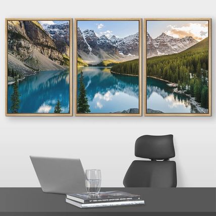 SIGNFORD - 3 Piece Framed Canvas Wall Art - Landscape View of Moraine Lake