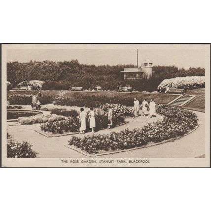 The Rose Garden, Stanley Park, Blackpool, Lancashire, c.1940s - Saidman Postcard