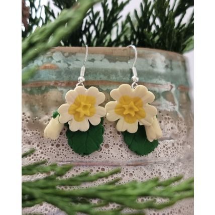 Primrose flower earrings handmade polymer clay spring hedgerow jewellery