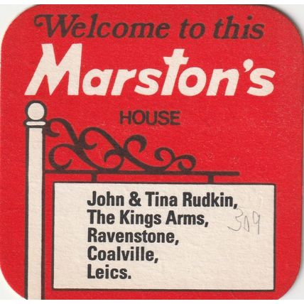 BEER MAT - MARSTONS BREWERY - THE KINGS ARMS, COALVILLE - (Cat No 309) - (1982)