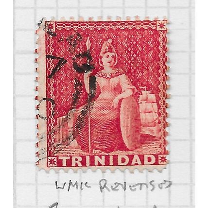 TRINIDAD 1863 RED 1d NVI SG69x USED SON DATED & TOBAGO WMK REVERSED