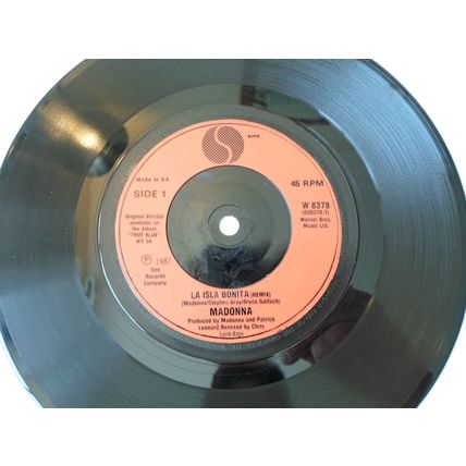 7"MADONNA 1987. LA ISLA BONITA ( REMIX) W8378, 928378-7. RED INJ LABEL.NEAR MINT