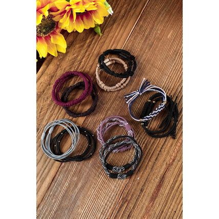 Black Multicolour 20pcs Boho Knotted Hair Ties
