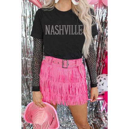Black Rhinestone NASHVILLE Graphic Crewneck T Shirt