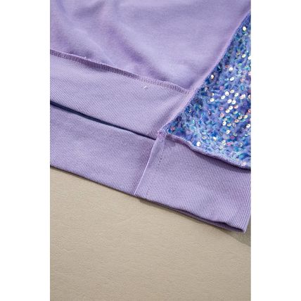 Lilac Sequin Patchwork High Low Hem Henley Sweatshirt