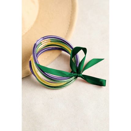 Green 5pcs Glitter Jelly Bow Knot Ribbon Bracelet Set