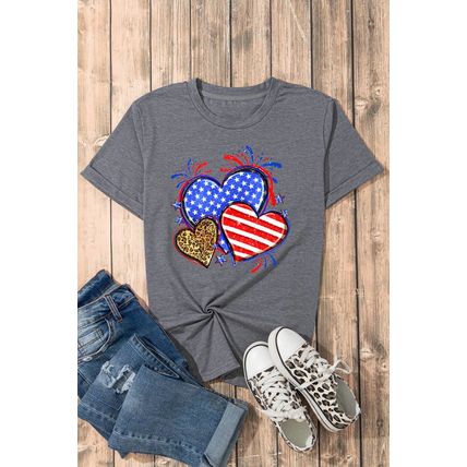 Gray American Heart July 4th Celebration Graphic T Shirt