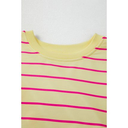 Yellow Stripe Stylish Overlap Detail Drop Shoulder Pullover Sweatshirt
