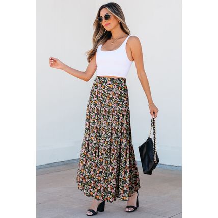 Brown Leopard Floral Reversible Ruffle Hem Maxi Skirt