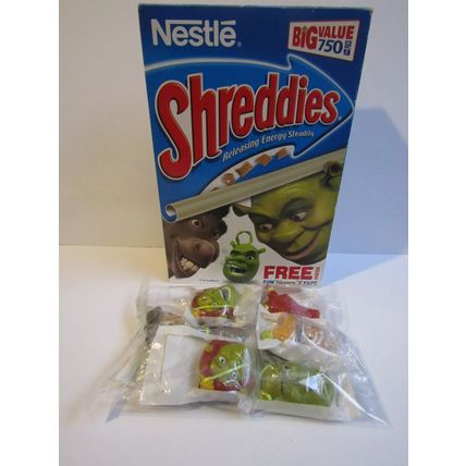 Nestle 2004 Shreddies Shrek2 Cereal Box & 7 Fun Faces Sealed , empty box