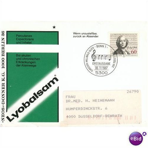 Germany SH FDI Postcard 1987 - Cristoph Willibald Gluck