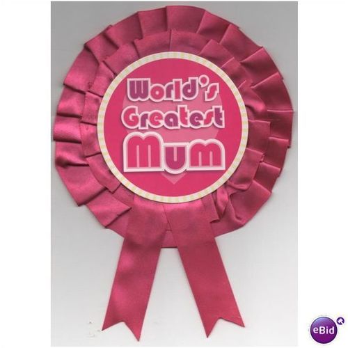 Worlds Greatest Mum Pink satin rosette badge/ for card
