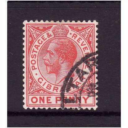GIBRALTAR 1912 SG 77 1d CARMINE RED FINE USED #4