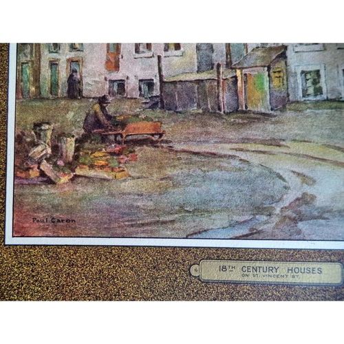 Vintage Paul Caron print old houses st vincent montreal art Lithograph painting