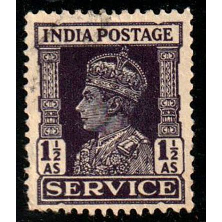 India 1941 King George VI SERVICE 1 1/2A Used Stamp