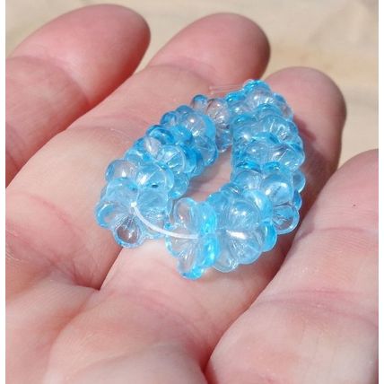 Sky Blue Glass Flower Beads 9mm 20 Pieces Etched Center bd009