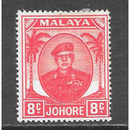 JOHORE SULTAN SIR IBRAHIM MALAYA 1949 KG6 8c SG138 138 SG SCARLET MINT HINGED