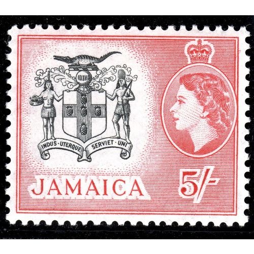 Jamaica 1956 5/- Black & Carmine Red Arms Mounted Mint MM SG 172 Sc 172 stamp