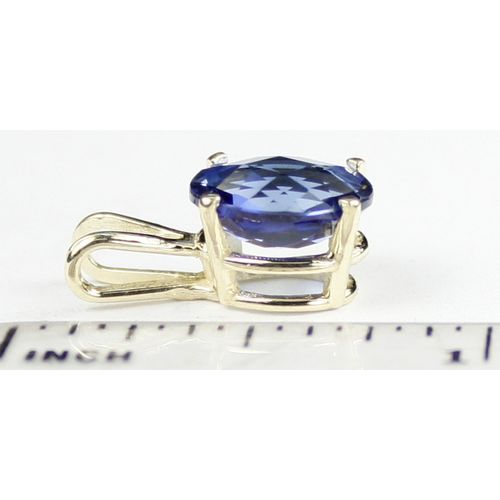 Created Blue Sapphire, 14KY Gold Pendant, P002