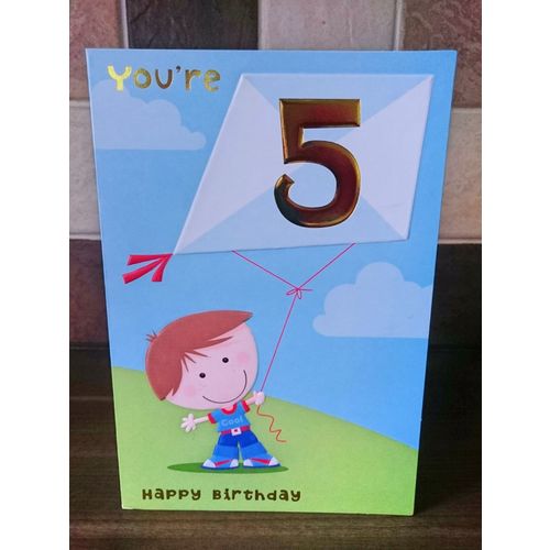 5th Birthday Cards - You're 5 Happy Birthday - boy with kite - 04