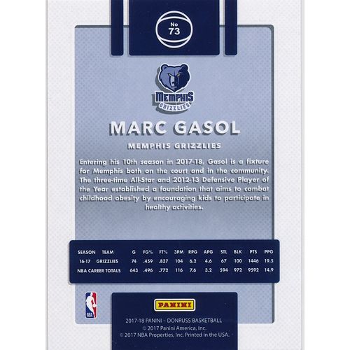 2017-18 Donruss 73 Marc Gasol Memphis Grizzlies