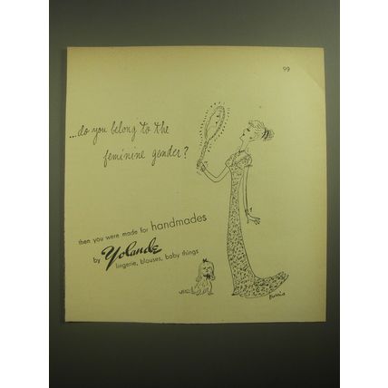 1946 Yolande Lingerie Ad - art by Burris - Do you belong to the feminine gender?