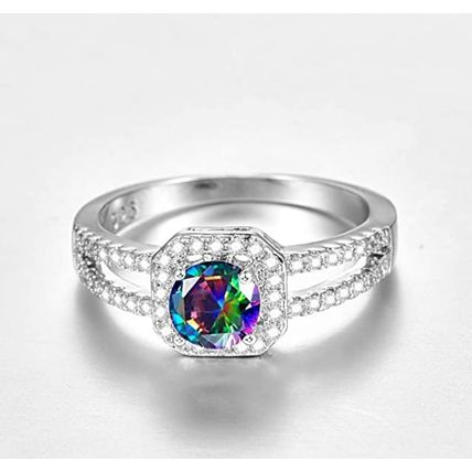 Mystic rainbow Opal Filled Stone Rings 925 Sterling Silver