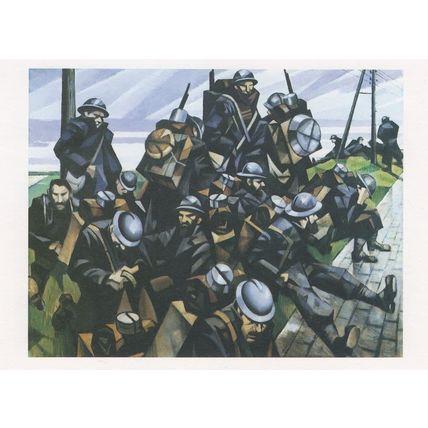 CRW Nevinson French Troops Resting WW1 War Painting Poster Postcard