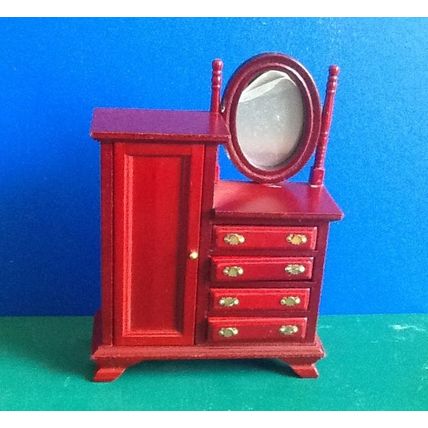 Mahogany Combination Wardrobe 1:12th Dolls House Miniature