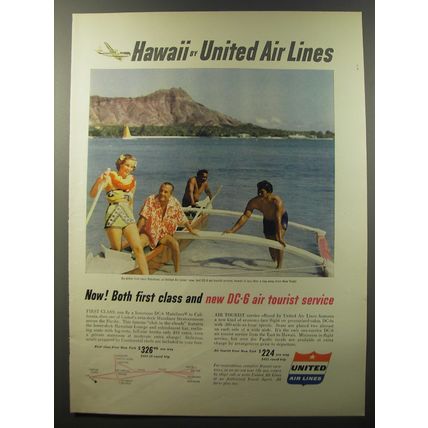 1953 United Air Lines Ad - Now! Both first class and new DC-6 air tourist