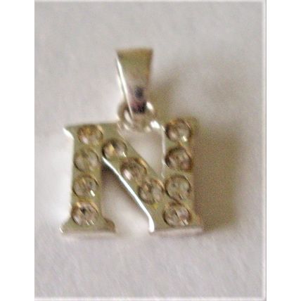 925 Charm N Alphabet Capital Letter White Crystal Pendant Name Solid Silver