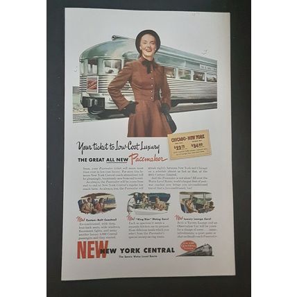 Original New York Central Railroad Train Print Ad Mid-Century 1940s Vintage #3