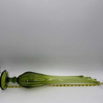 L.E. Smith Vase Swung Green Art Glass 25.5in Very Tall Rare Large MCM Vintage