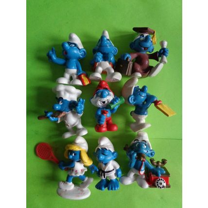 Job lot of 9 modern smurfs telephone smurfette tennis papa brainy judo chef