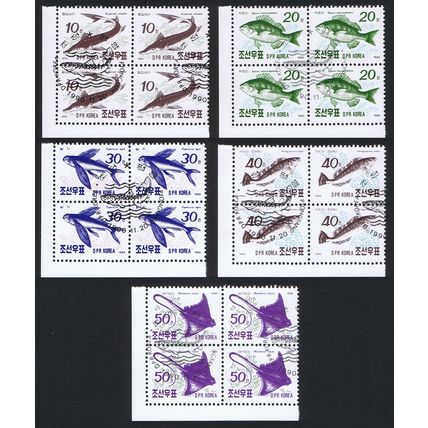 Korea Fish 5v Corner Blocks of 4 1990 CTO SG#N3008-N3012
