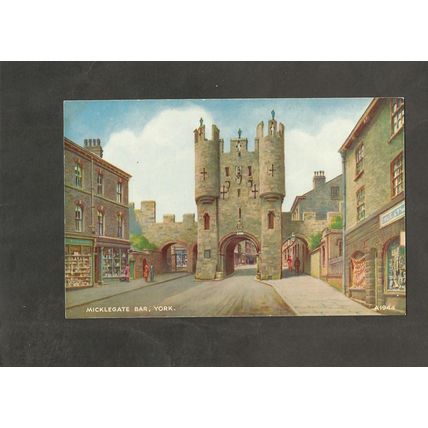Postcard Yorkshire York Micklegate Bar Valentine Art Colour 1944