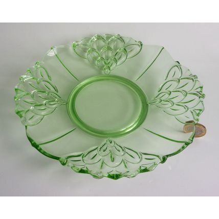 Stolzle Uranium Glass Art Deco Plate / Shallow Dish.