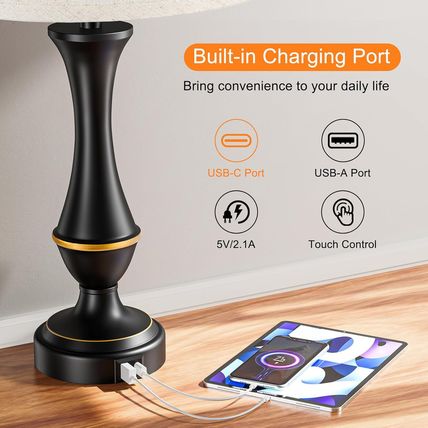 Upgraded Touch Lamps for Night Stands Set of 2 - Bedside Lamps with USB C+A, 3 W