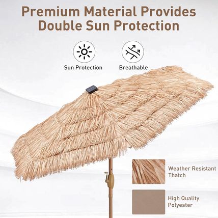 GDY 7.5Ft Tiki Patio Umbrella with 18 LED Lights, Outdoor Table Umbrella with Cr