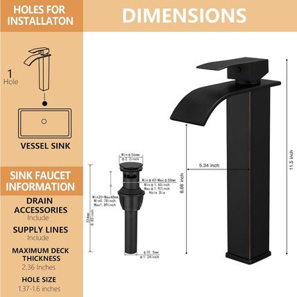 Vessel Sink Faucet Oil Rubbed Bronze, Tall Bathroom Faucet, Waterfall Modern Lav