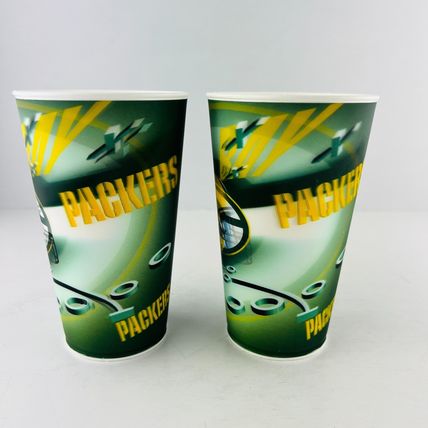 Green Bay Packers 3D Hologram Stadium Cups GREEN Capitol Cups Hard Plastic Set 2