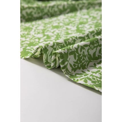 Light Green Floral Ruffle Puff Short Sleeve Frilled Collar V Neck Blouse