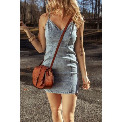 Beau Blue Sleeveless V Neck Back Zipped Denim Dress