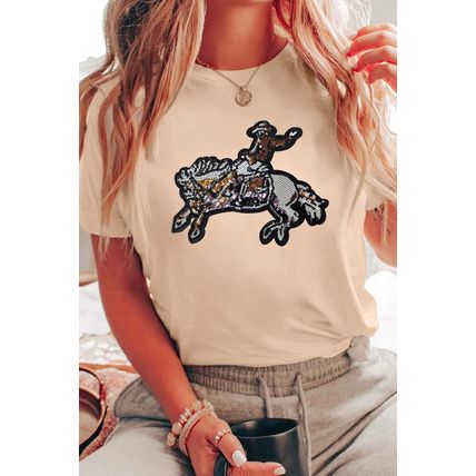 Khaki Sequin Rodeo Graphic Crewneck Tee