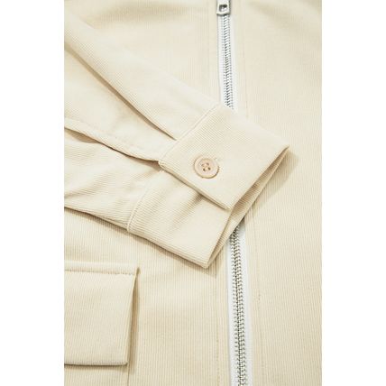 Parchment Contrast Leather Collar Textured Zip Up Jacket