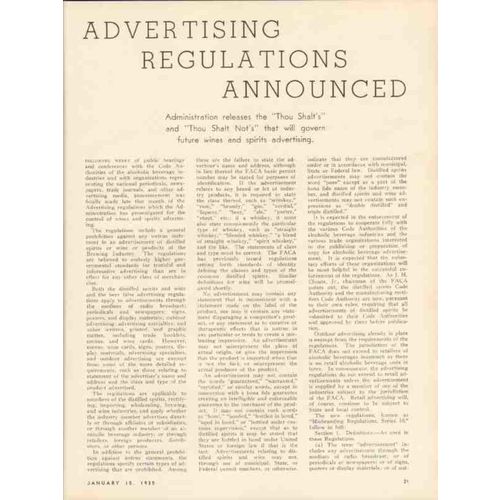 advertising regulations announced 1935 wine whiskey vintage article