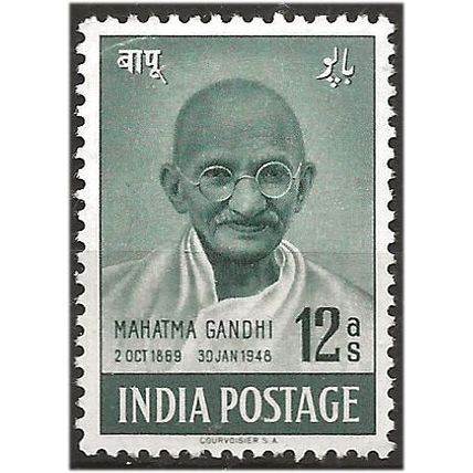 India 1948 SG307 12a Grey-Green (slight thin) Gandhi Mounted Mint . .. .