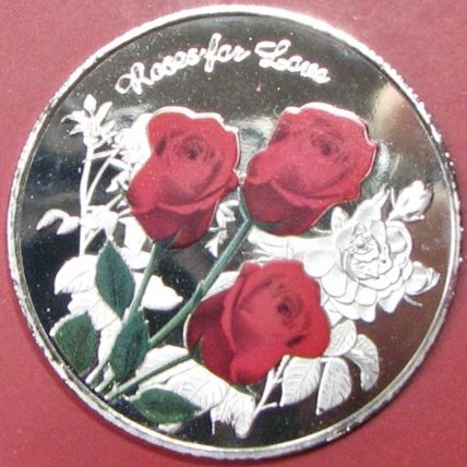 Love - Red Roses. Challenge Coin, Souvenir. Silver Tone. 80.